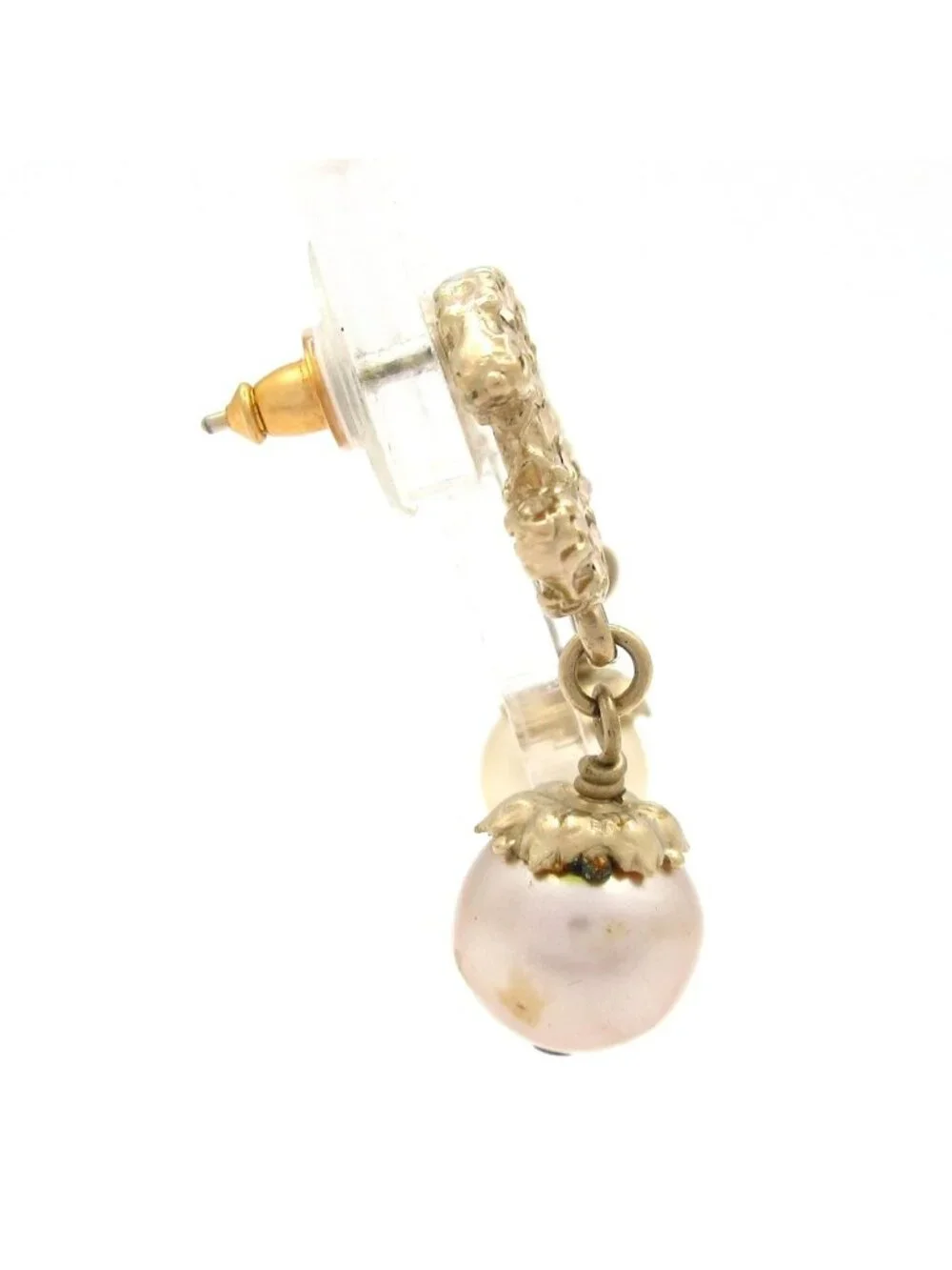 Chanel Earrings CC Logo Gold Light Pink Rhinestone Faux Pearl